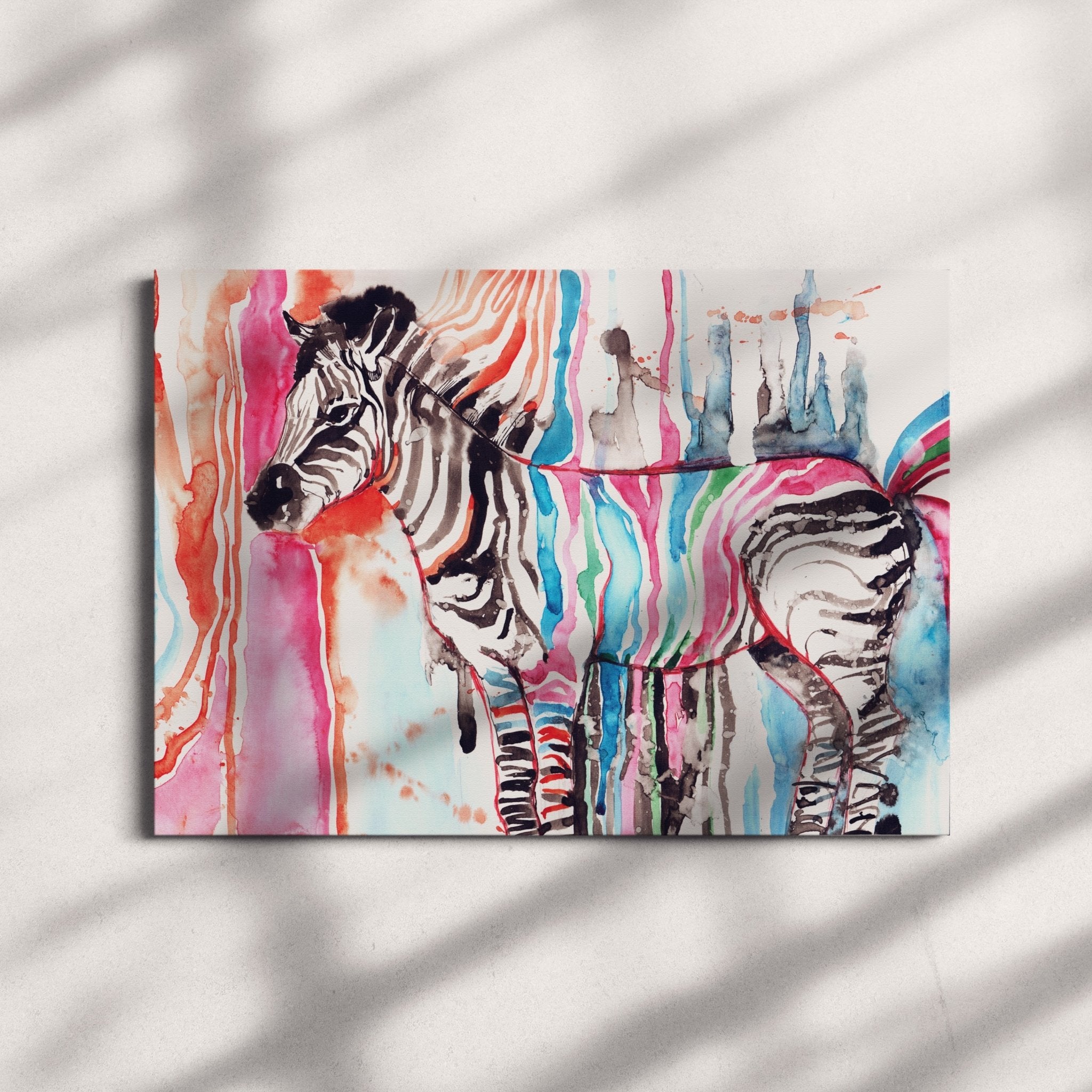 Foto obraz na płótnie - Akwarela, kolorowa zebra (kolorowy) - Gallart.pl