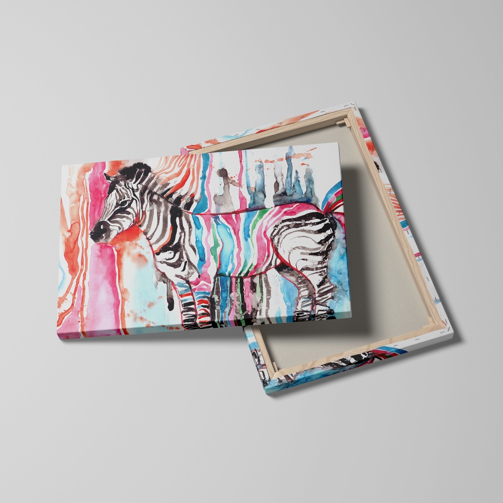 Foto obraz na płótnie - Akwarela, kolorowa zebra (kolorowy) - Gallart.pl