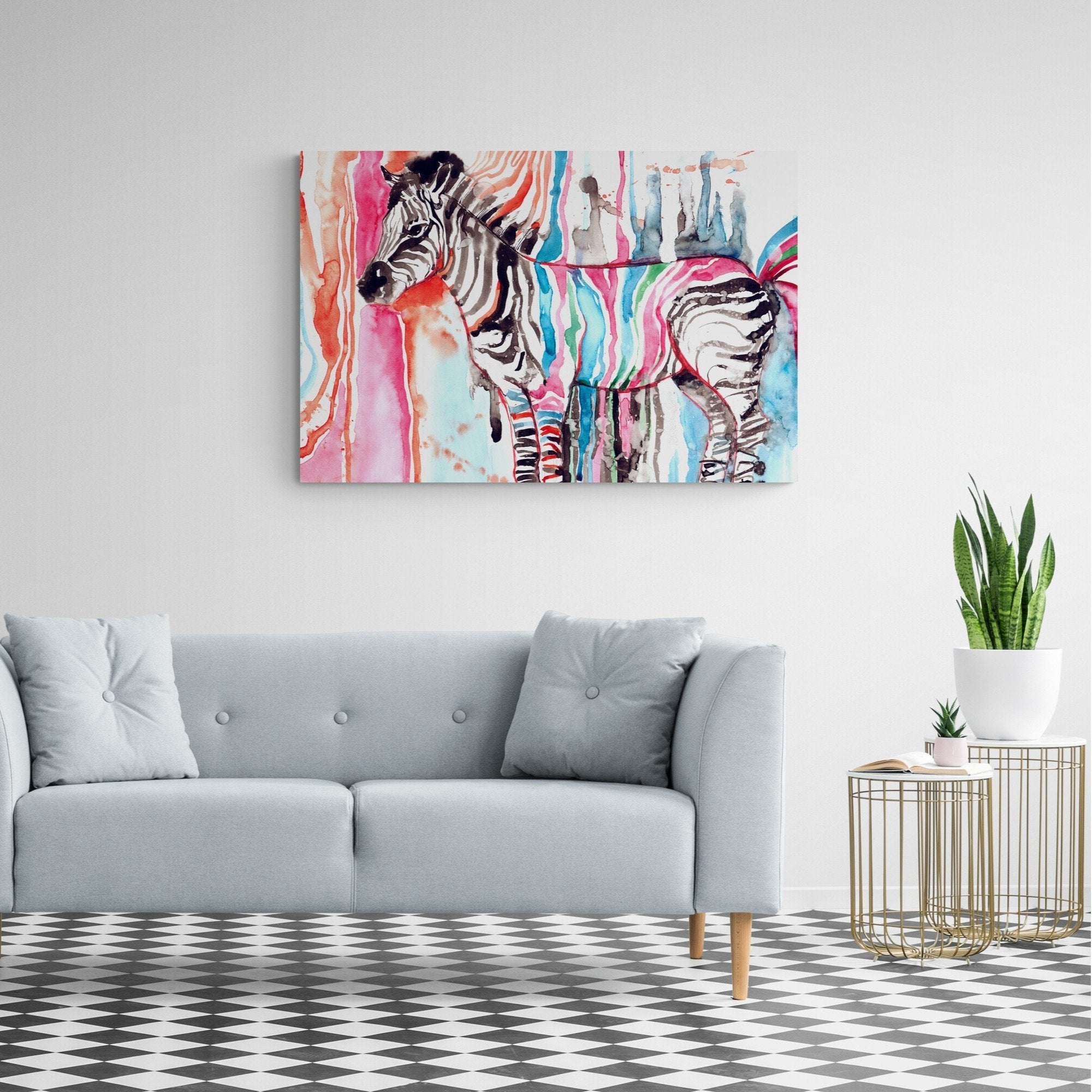 Foto obraz na płótnie - Akwarela, kolorowa zebra (kolorowy) - Gallart.pl
