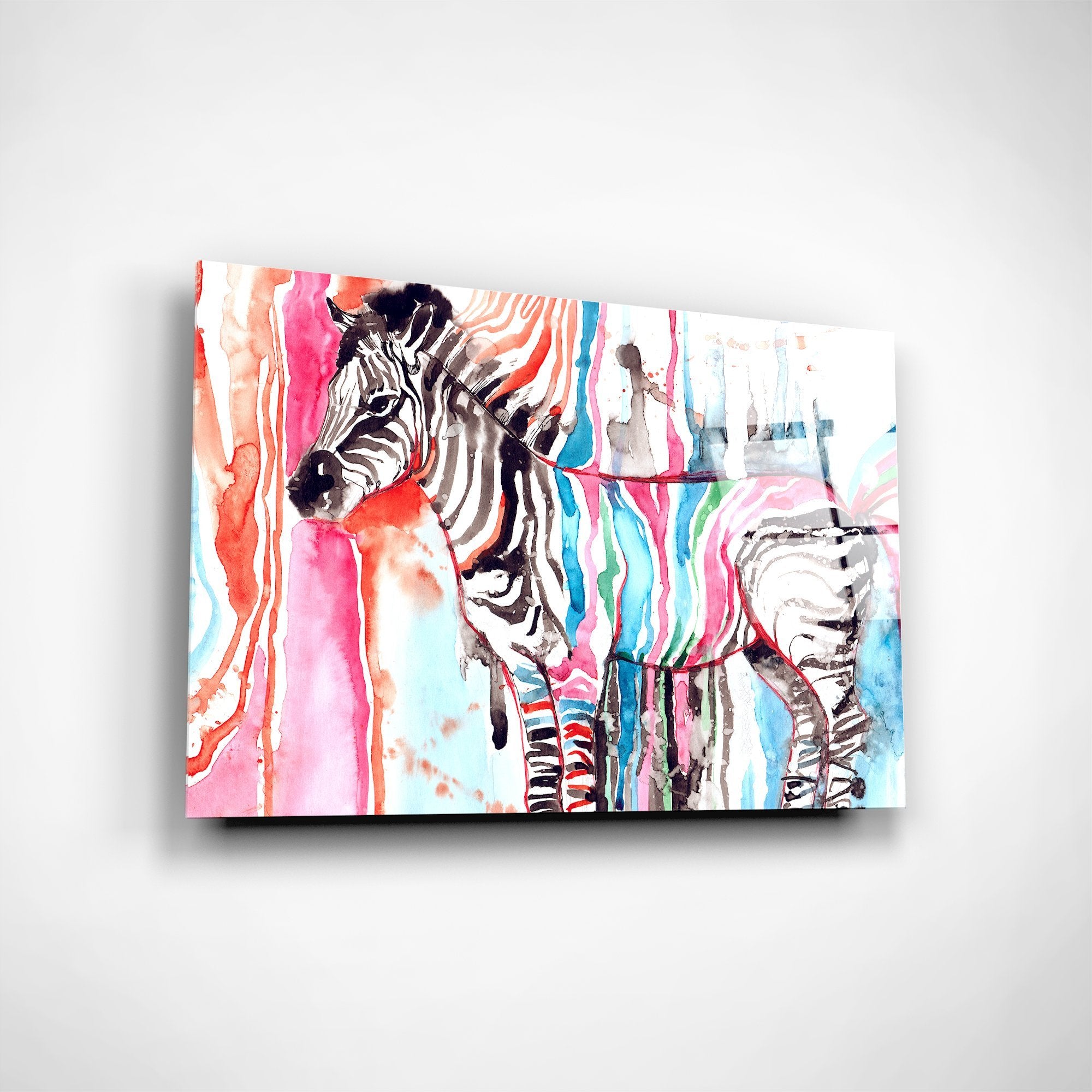 Foto obraz na szkle - Akwarela, kolorowa zebra (kolorowy) - Gallart.pl