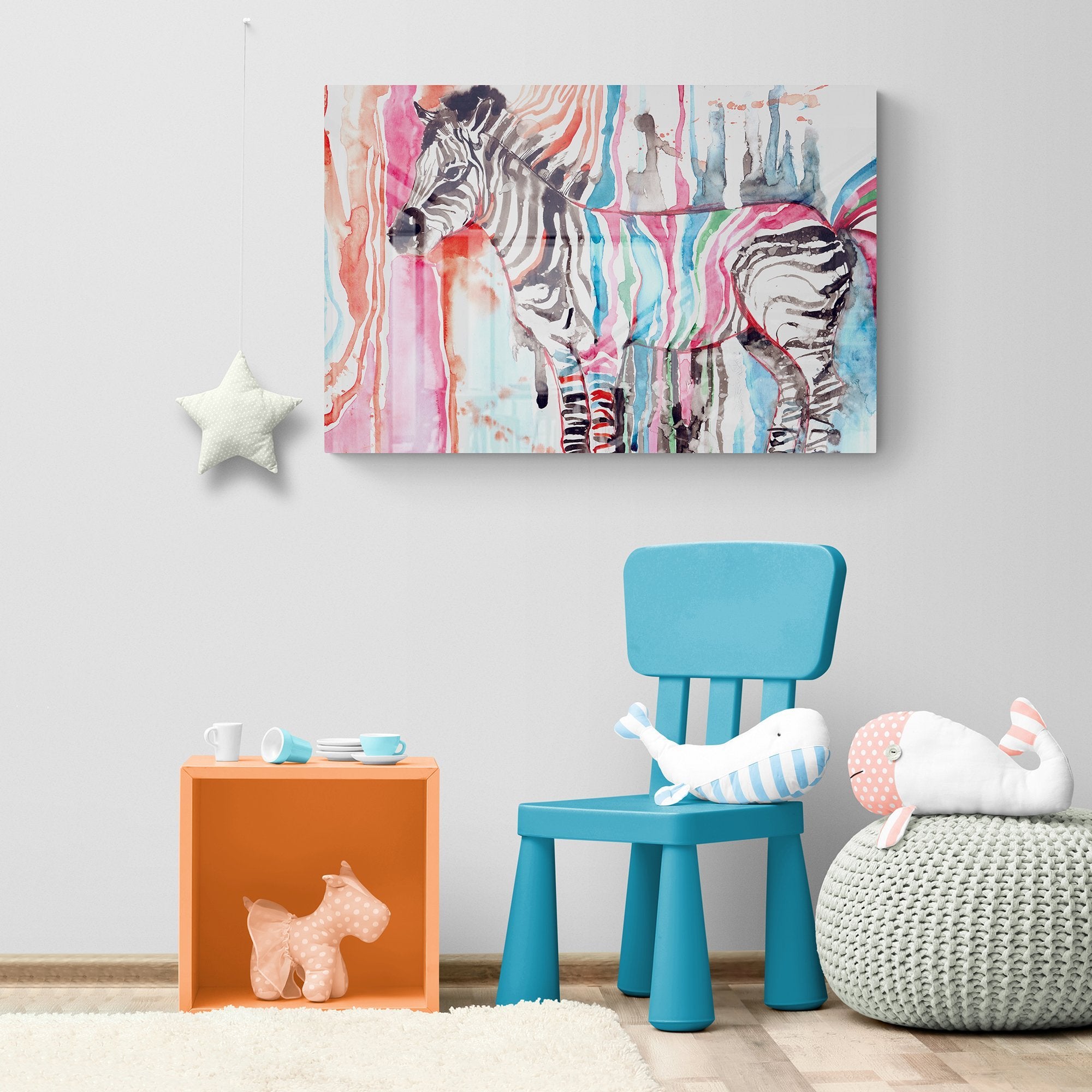 Foto obraz na szkle - Akwarela, kolorowa zebra (kolorowy) - Gallart.pl