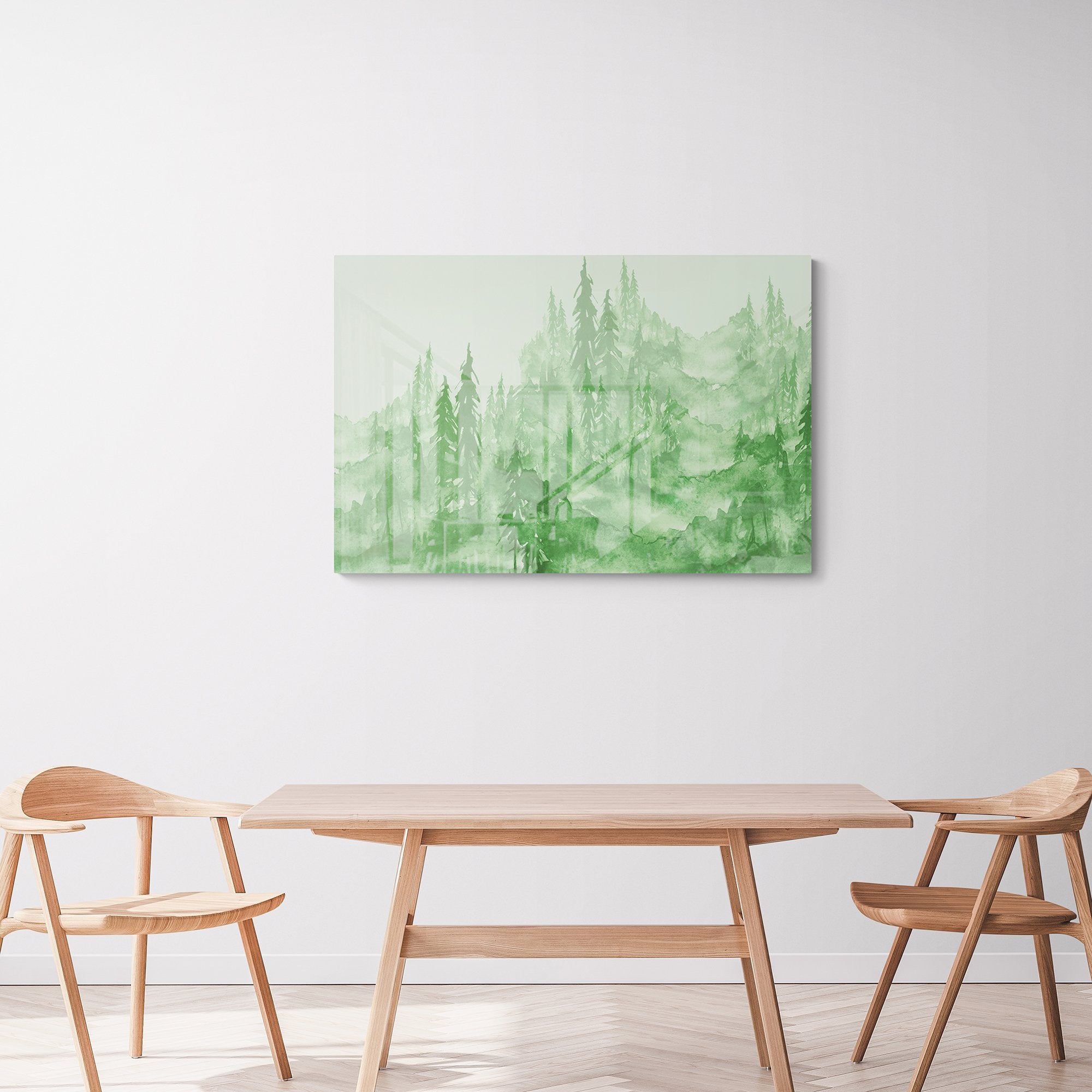 Foto obraz na szkle - Akwarela, las iglasty (zielony) - Gallart.pl
