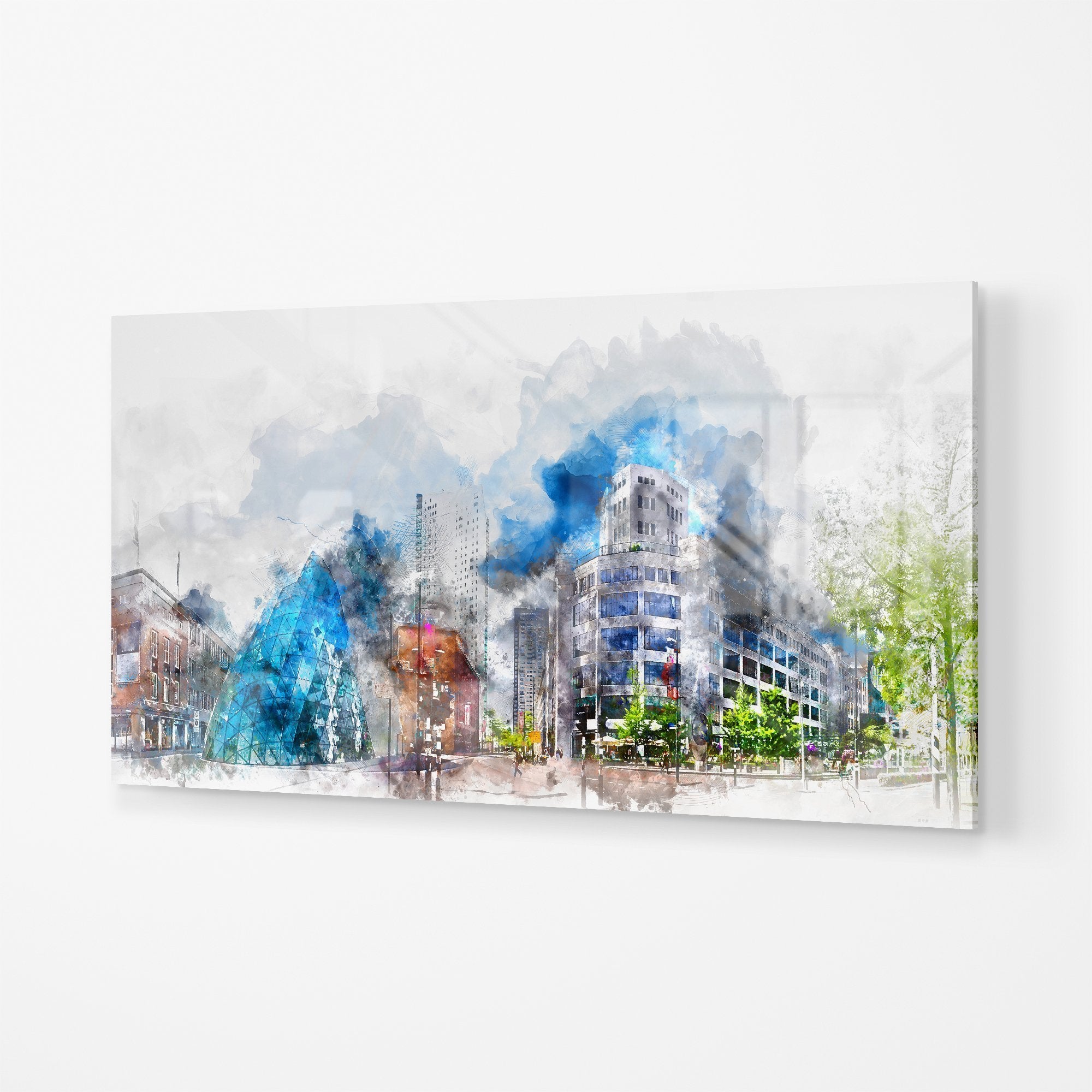 Foto obraz na szkle - Malarstwo, panorama miasta (kolorowy) - Gallart.pl