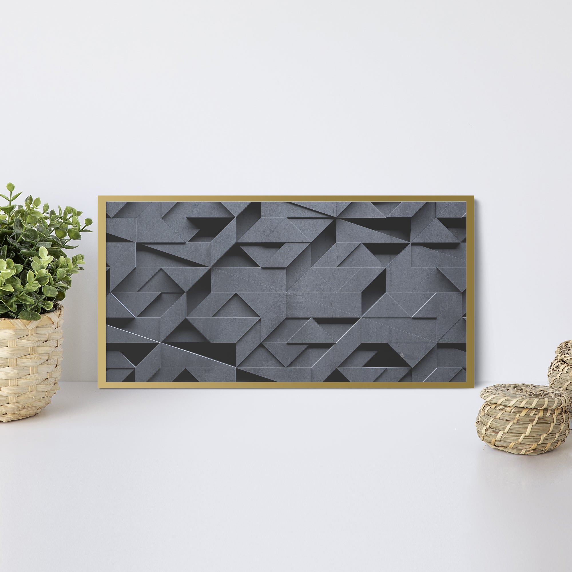 Foto obraz w ramie - Abstrakcja, metalowa geometria (stonowany) - Gallart.pl