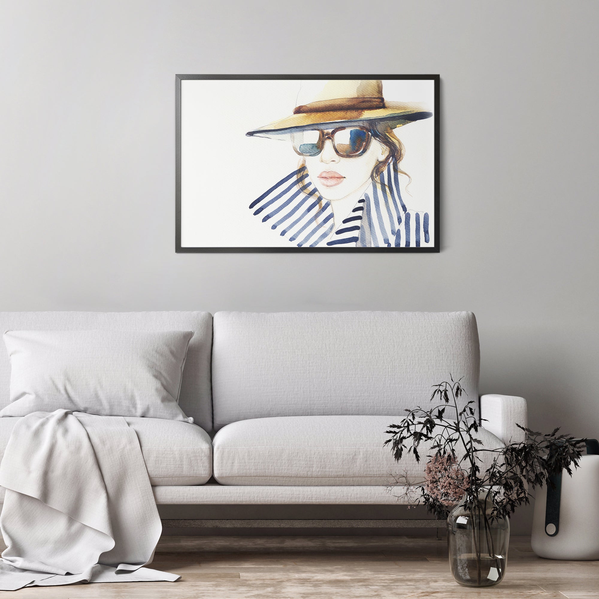 Foto obraz w ramie - Akwarela, kobieta w kapeluszu (portret) - Gallart.pl