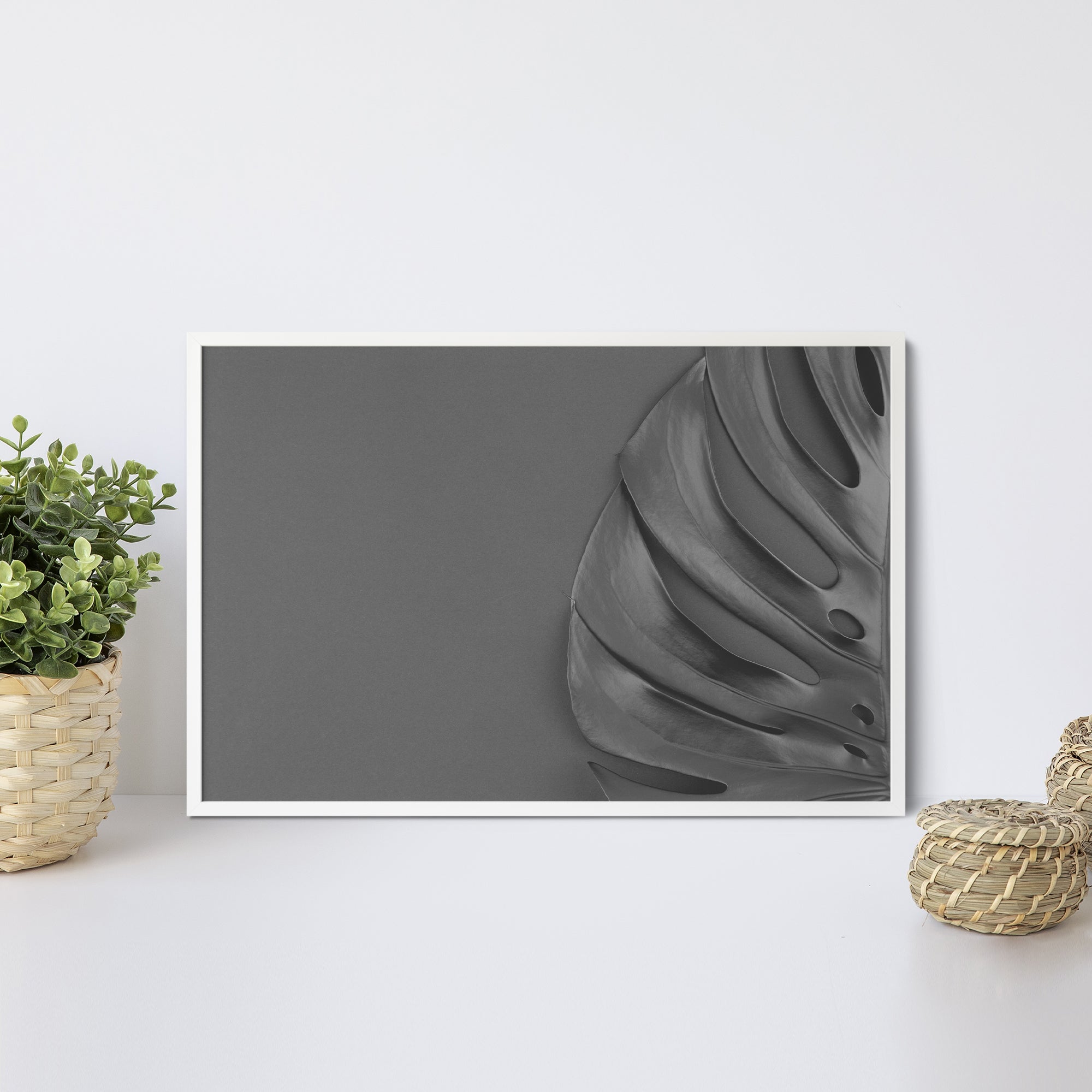 Foto obraz w ramie - Koncept, czarna monstera (czarny) - Gallart.pl