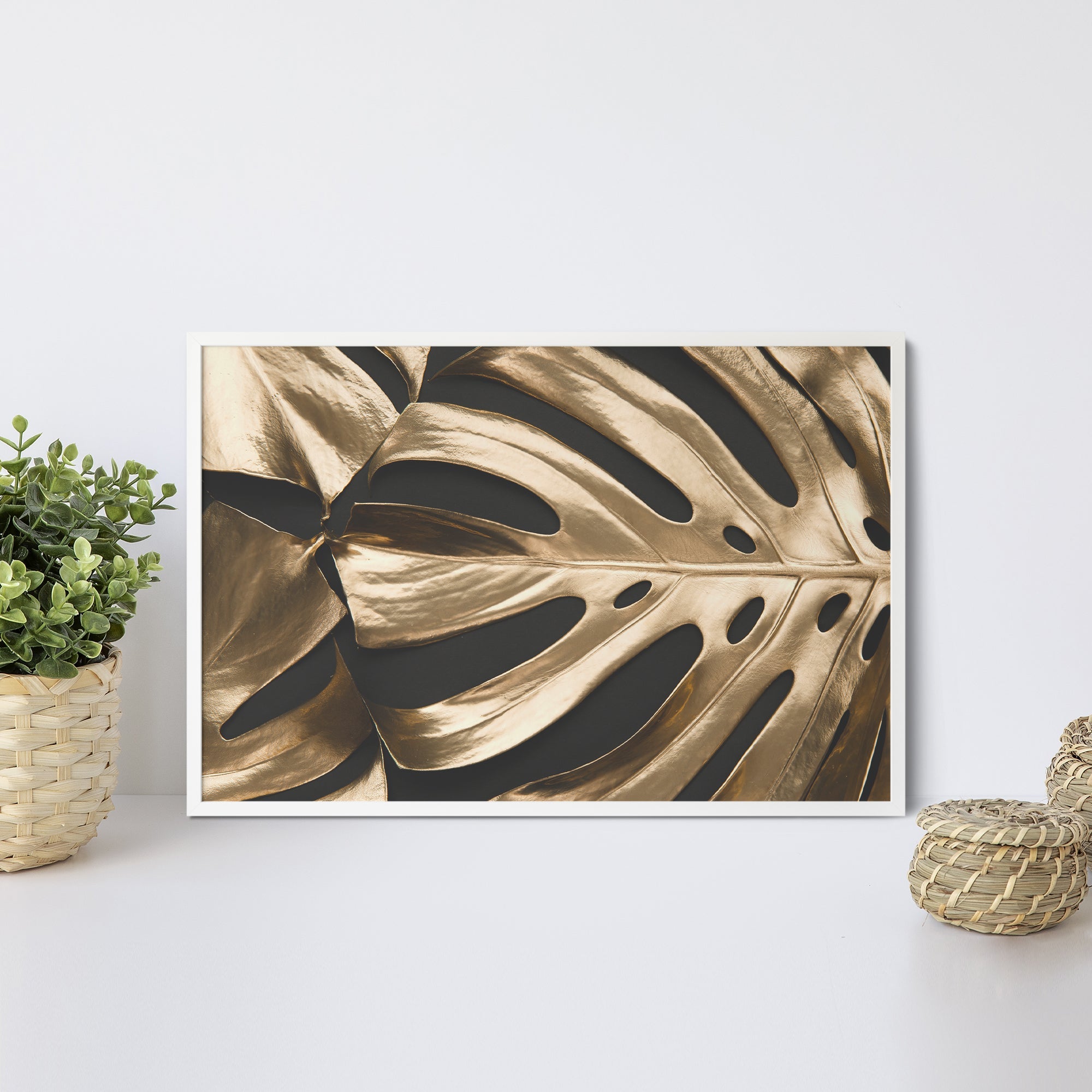 Foto obraz w ramie - Koncept, złota monstera (czarno-złoty) - Gallart.pl