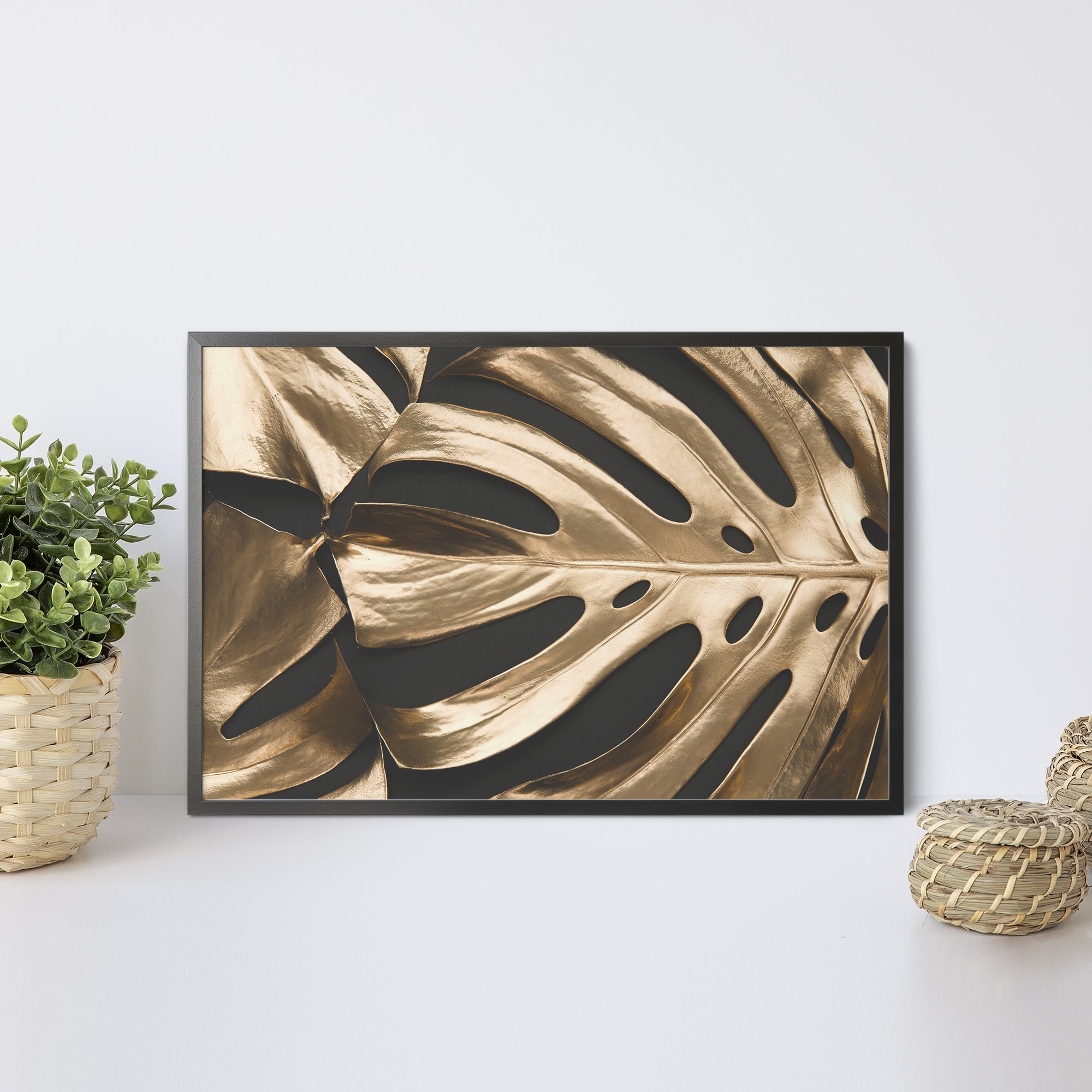 Foto obraz w ramie - Koncept, złota monstera (czarno-złoty) - Gallart.pl