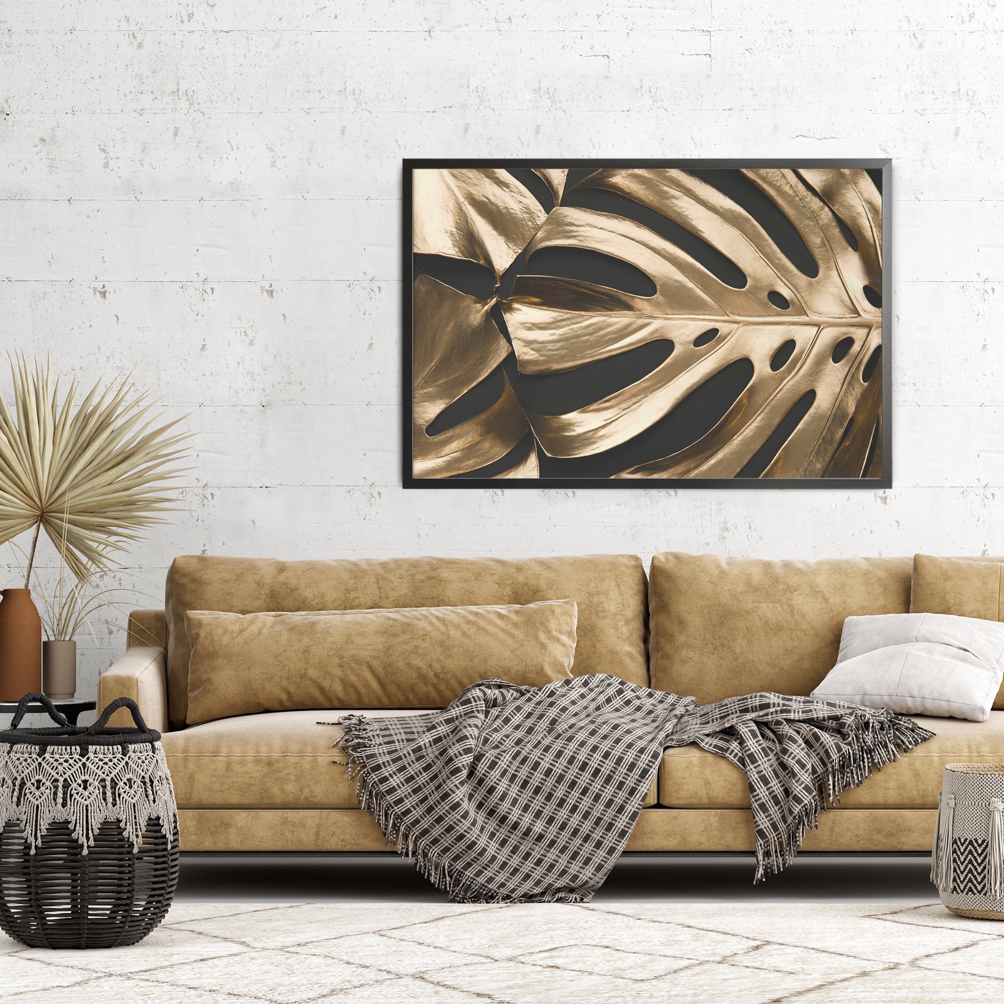 Foto obraz w ramie - Koncept, złota monstera (czarno-złoty) - Gallart.pl