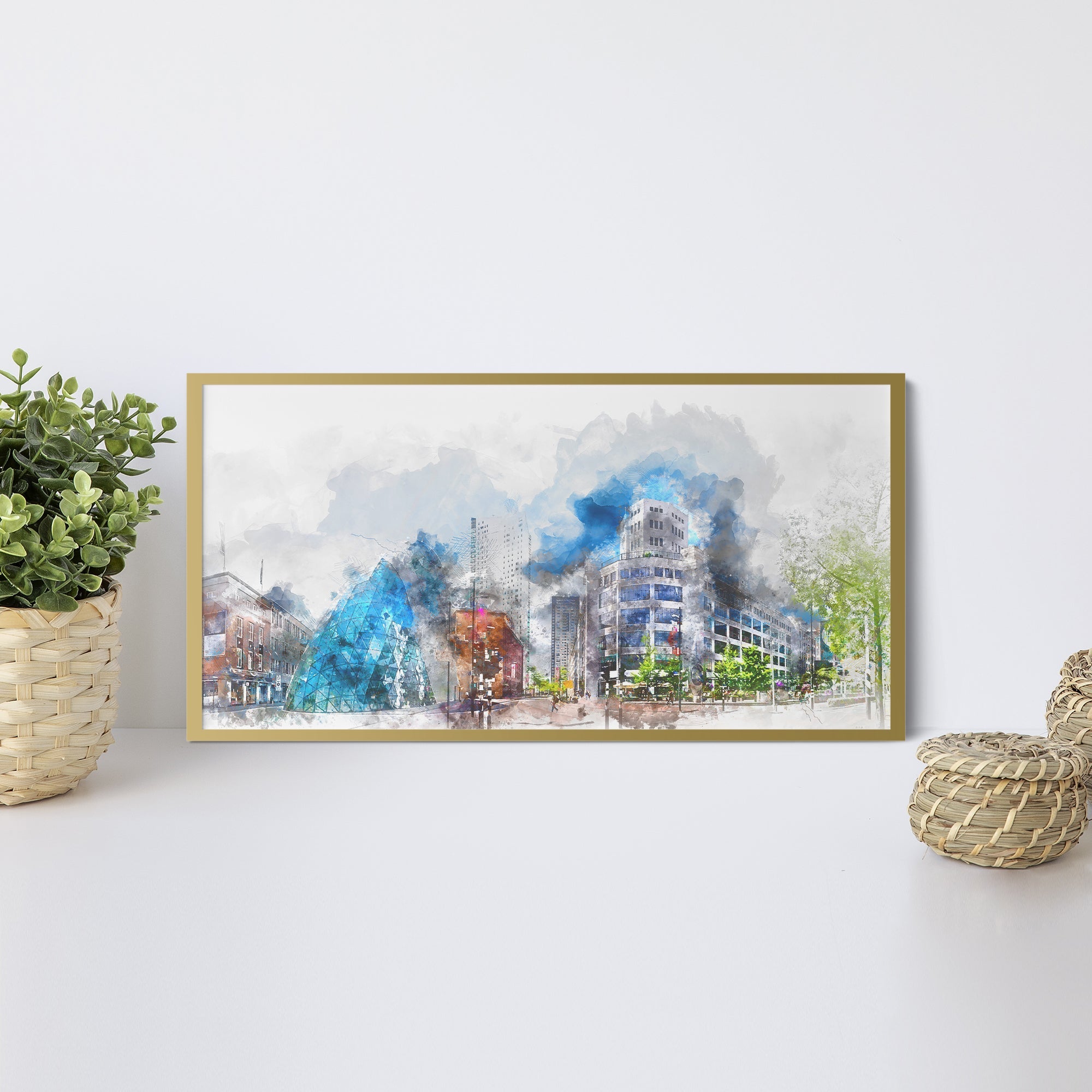 Foto obraz w ramie - Malarstwo, panorama miasta (kolorowy) - Gallart.pl