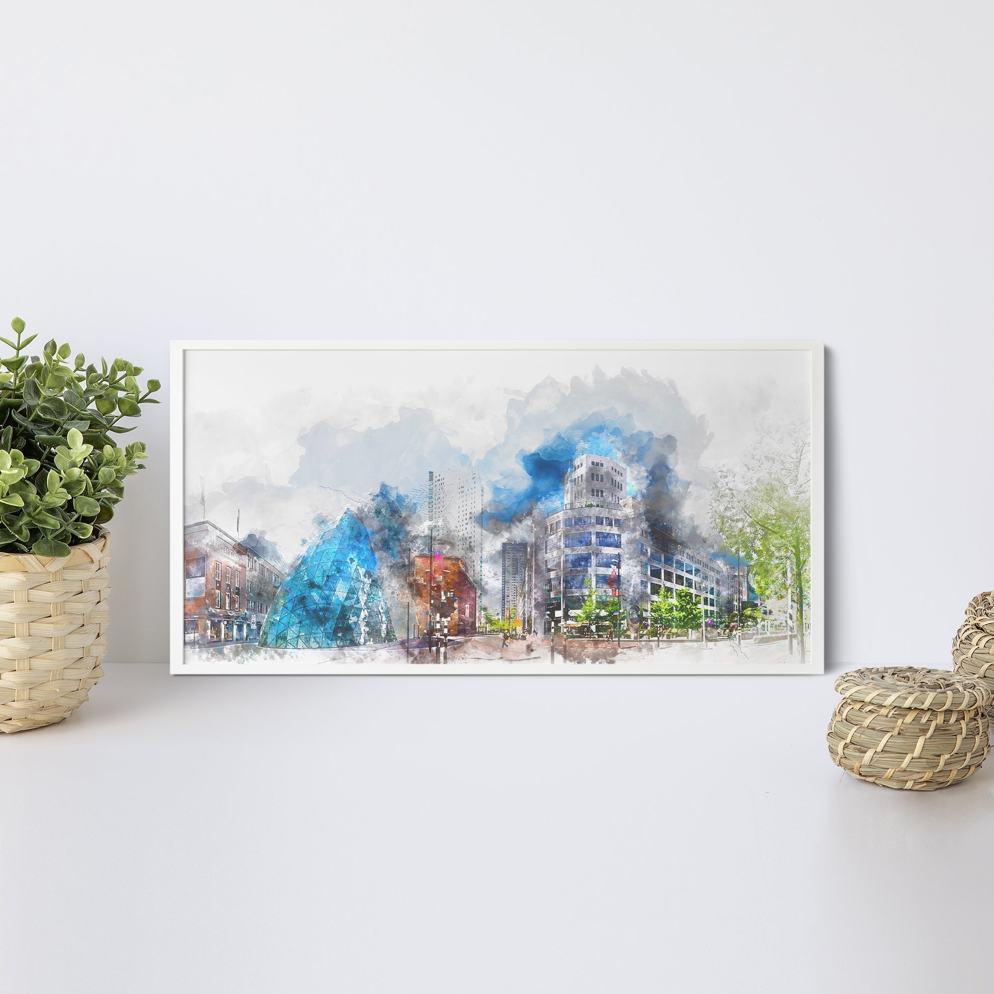 Foto obraz w ramie - Malarstwo, panorama miasta (kolorowy) - Gallart.pl