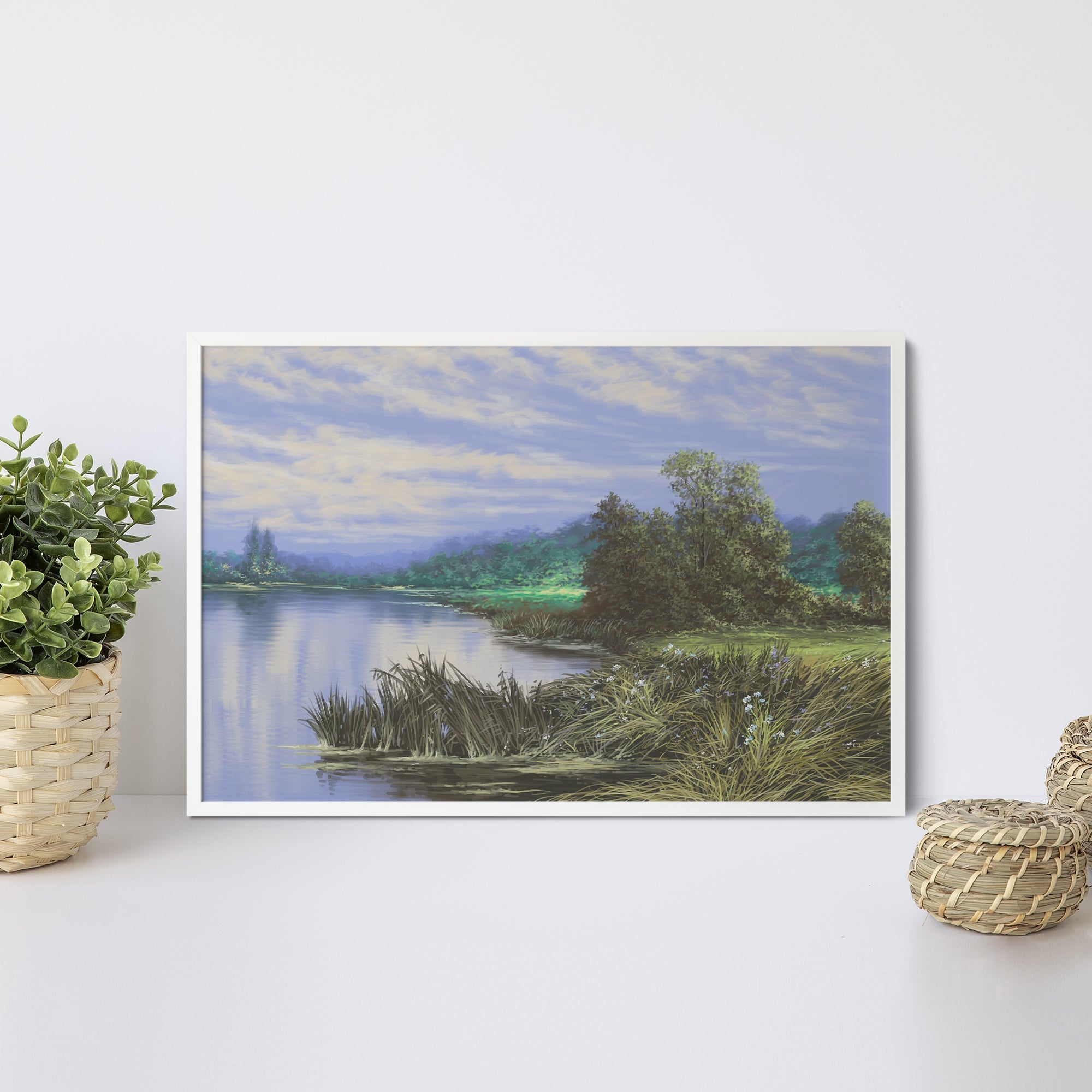 Foto obraz w ramie - Widok, malownicze jezioro (stonowany) - Gallart.pl