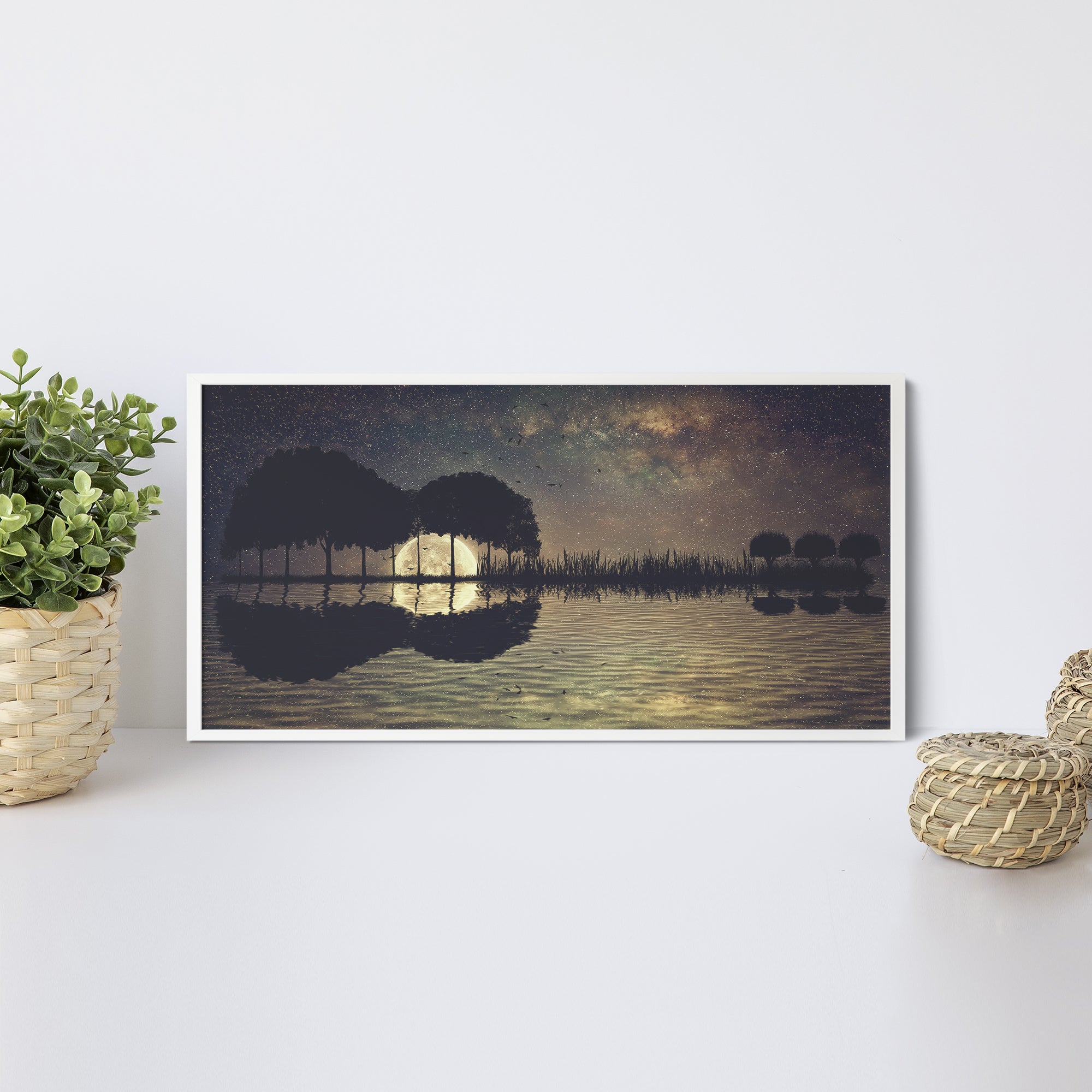 Foto obraz w ramie - Widok, nocny księżyc (stonowany) - Gallart.pl