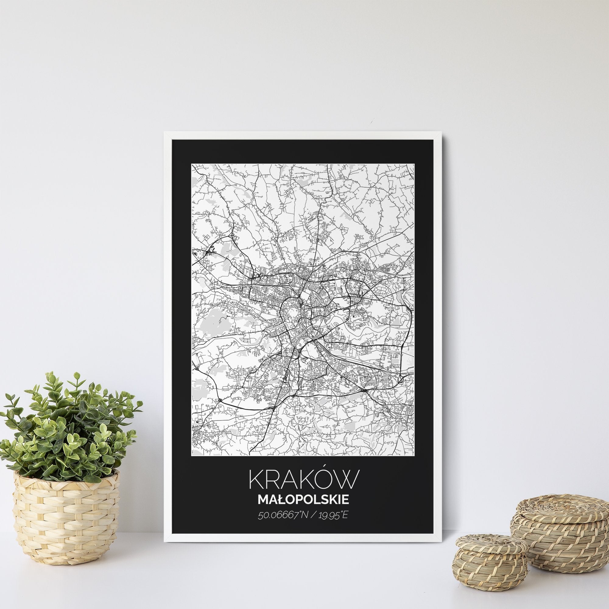 Mapa Miasta Kraków W Ramie (Czarno-Biała) - Gallart.pl