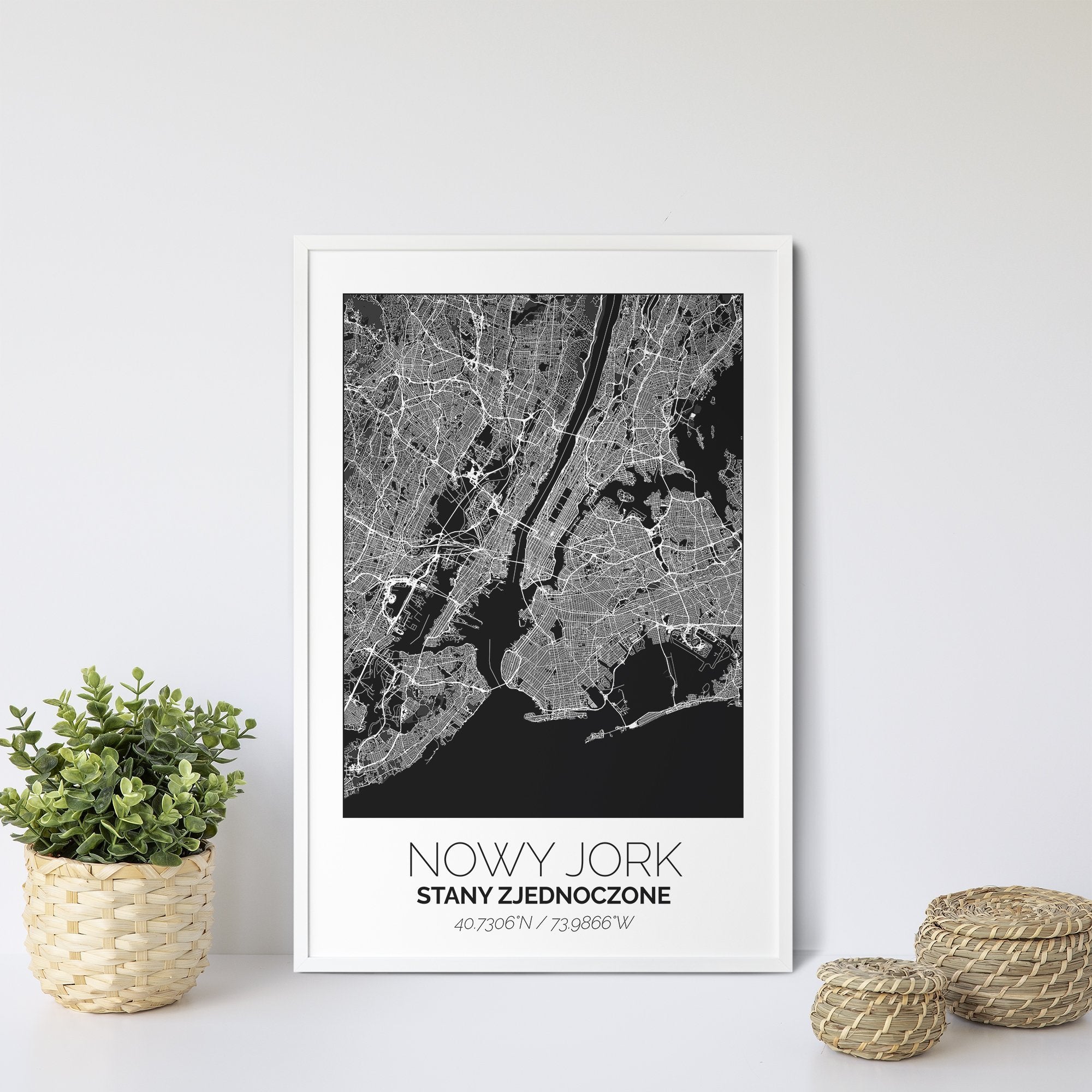 Mapa Miasta Nowy Jork W Ramie (Biało-Czarna) - Gallart.pl