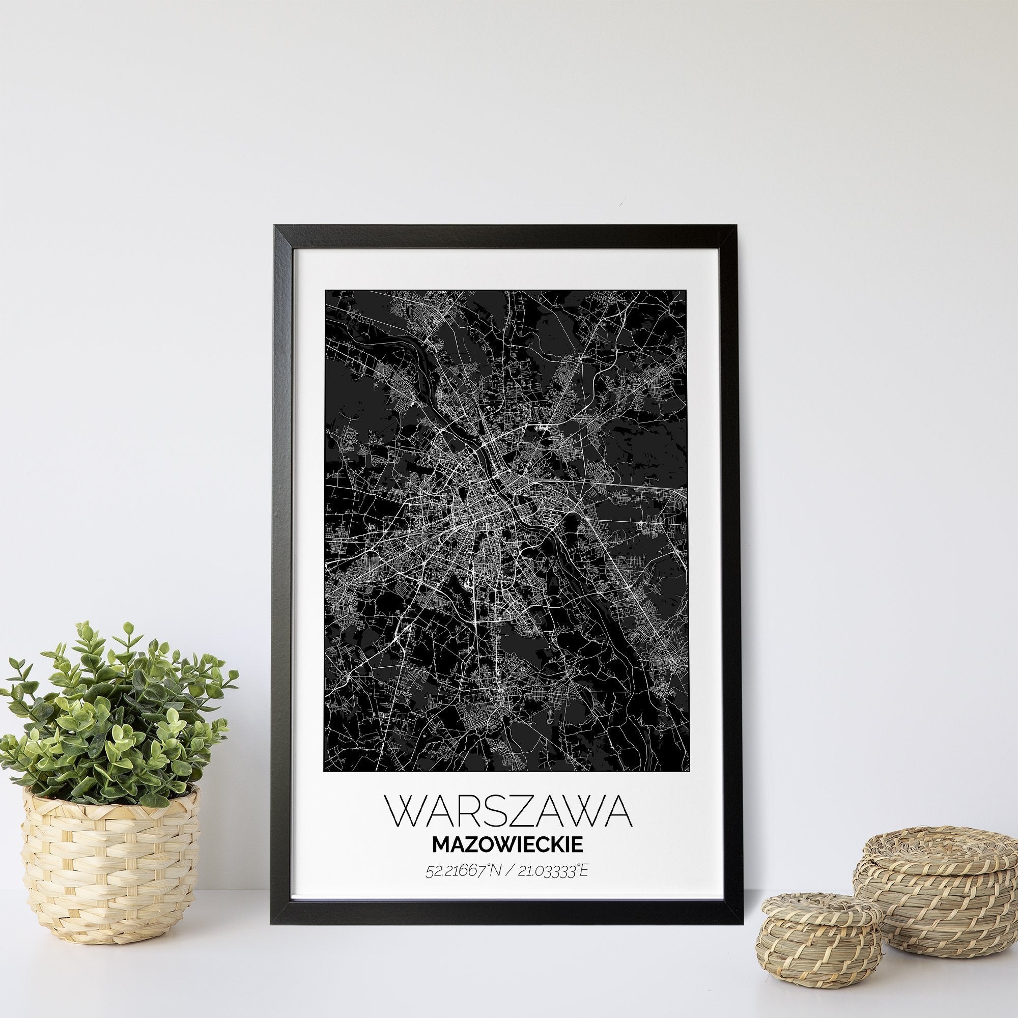 Mapa Miasta Warszawa W Ramie (Biało-Czarna) - Gallart.pl