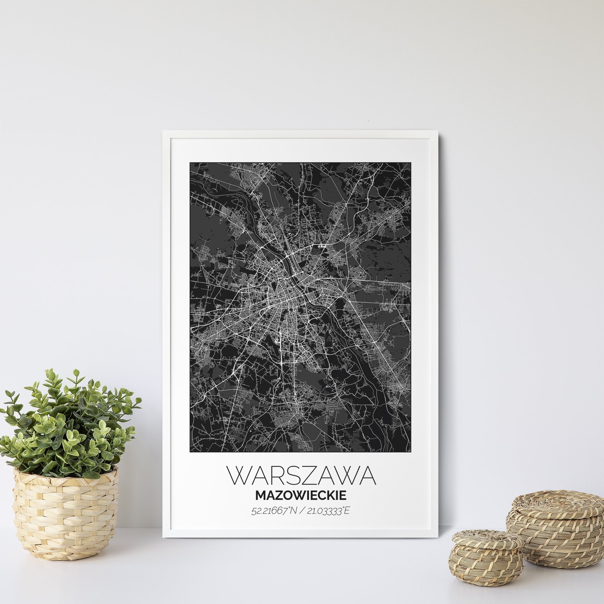 Mapa Miasta Warszawa W Ramie (Biało-Czarna) - Gallart.pl