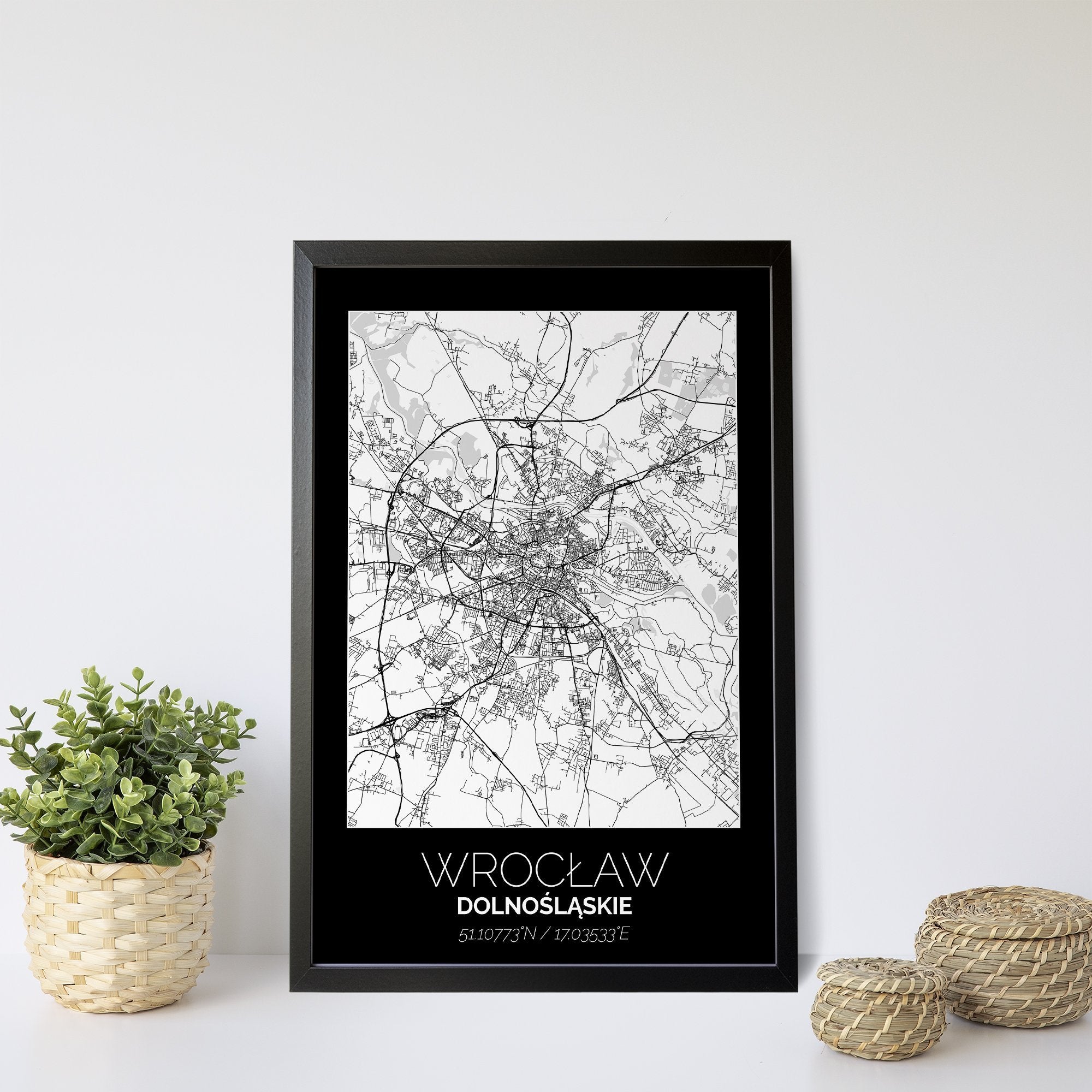 Mapa Miasta Wrocław W Ramie (Czarno-Biała) - Gallart.pl